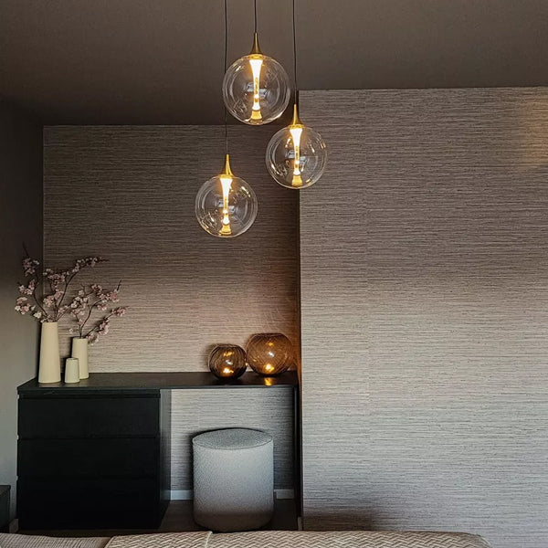 Lámpara colgante metal vidrio  tres luces de 43W cada una LED - LULC0311