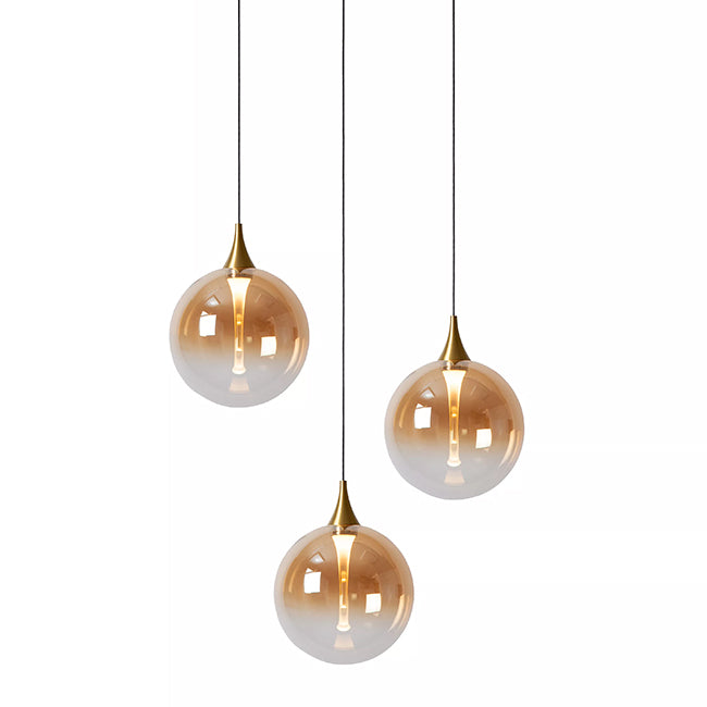 Lámpara colgante metal vidrio ámbar tres luces de 4,3W cada una LED - LULC0319