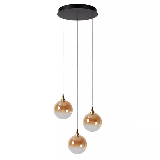 Lámpara colgante metal vidrio ámbar tres luces de 4,3W cada una LED - LULC0319