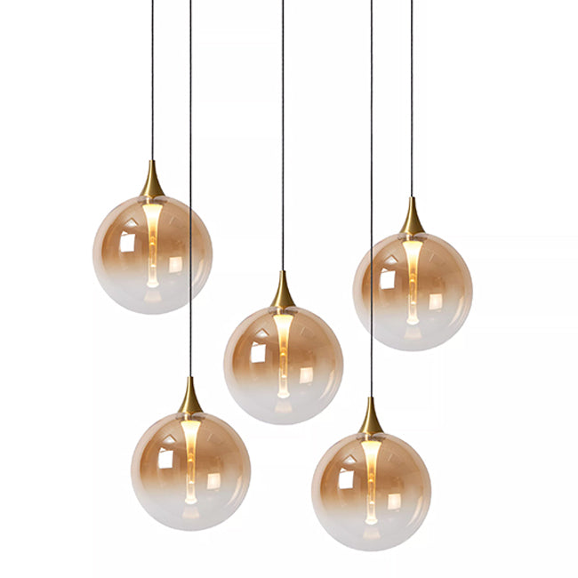 Lámpara colgante vidrio ámbar metal negro dorado Ø48 cm LED 5x3.8W  - LULC0323