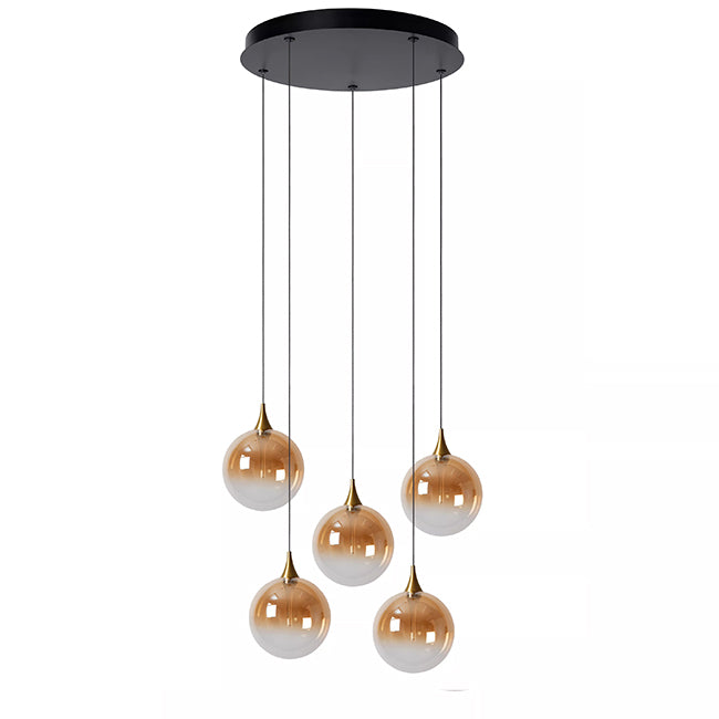 Lámpara colgante vidrio ámbar metal negro dorado Ø48 cm LED 5x3.8W  - LULC0323