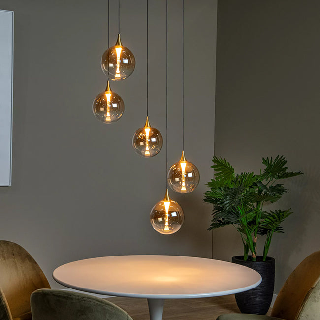 Lámpara colgante vidrio ámbar metal negro dorado Ø48 cm LED 5x3.8W  - LULC0323