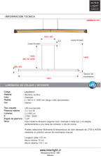 Lámpara colgante aluminio champán 2x16,5W sensor de movimiento de mano  - LULC0331