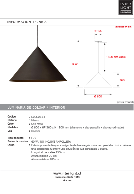 Lámpara colgante hierro gris Ø 60 cm E27 - LULC0333
