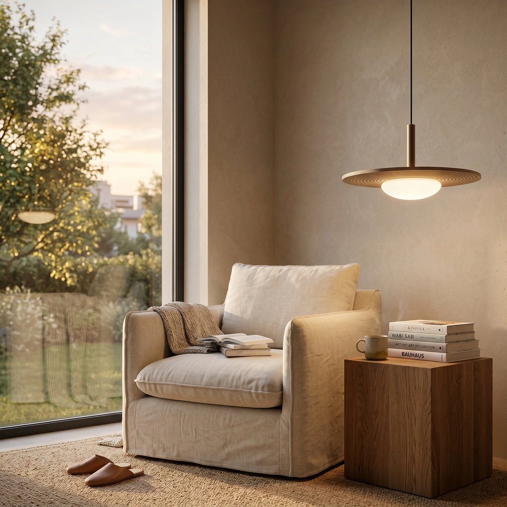 Lámpara colgante madera taupe Ø38.7 cm LED - LULC0353