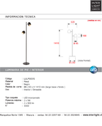 Lámpara de pie metal negro Ø23x1,41 cm 2 luces 5W- LULP0035