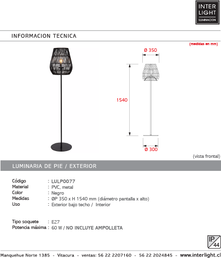 Lámpara de pie metal PVC negro Ø35 x 154 cm E27 - LULP0077