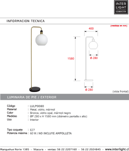 Lámpara de pie metal vidrio opal Ø28x158 cm E27 - LULP0080