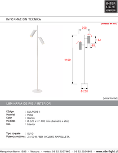 Lámpara de pie metal blanco Ø22x 14,0 cm 2xGU10 - LULP0081