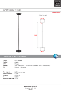 Lampara de pie metal negro Ø25,4x53,2x1,80 cm dimeable 20W LED - LULP0093