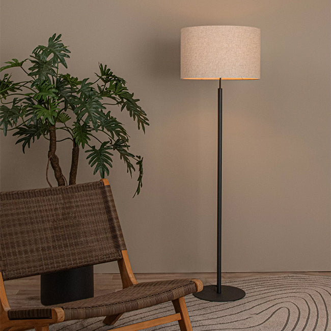 Lámpara de pie textil beige metal negro  Ø45x1,50 cm E27 - LULP0105