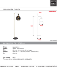 Cargar imagen en el visor de la galería, Lámpara de pie metal vidrio humo Ø28x158 cm E27 - LULP0110
