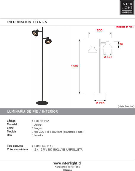 Lámpara de mesa acero negro Ø22x13,8 cm 2 luces GU10 (AR111) - LULP0112
