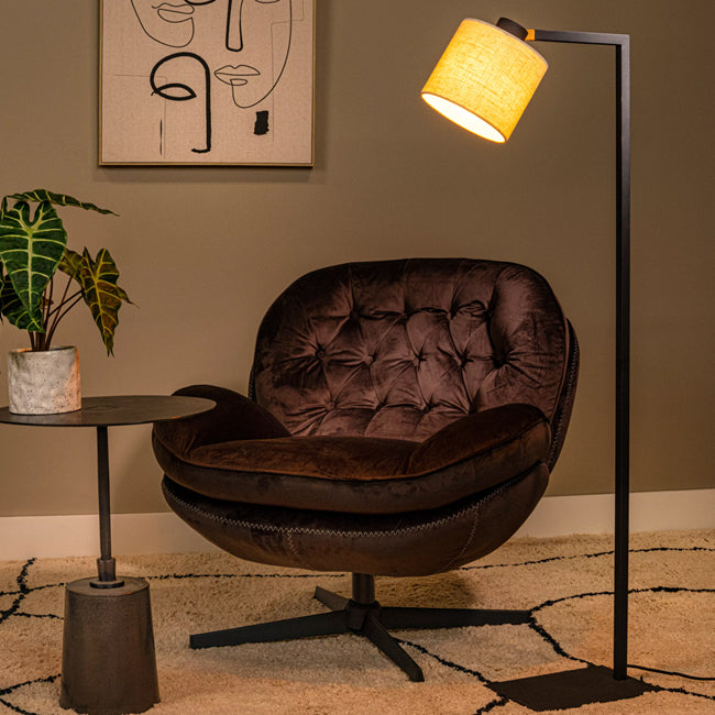 Lámpara de pie metal negro lino beige 28x1,280 cm 1xE27 - LULP0118