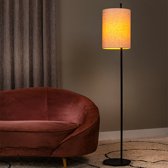Lámpara de pie metal negro pantalla lino beige Ø24x1,65 cm E27 - LULP0124