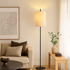 Lámpara de pie metal negro pantalla lino beige Ø24x1,65 cm E27 - LULP0124