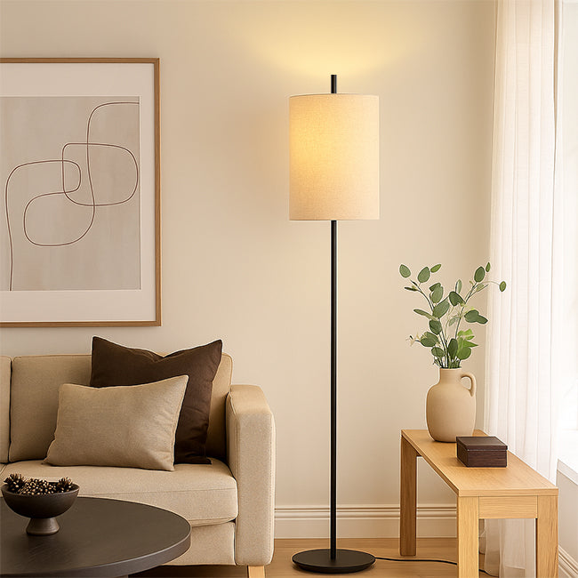 Lámpara de pie metal negro pantalla lino beige Ø24x1,65 cm E27 - LULP0124