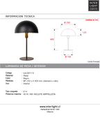 Lámpara de mesa mesa negro Ø25x40cm  E14- LULS0113