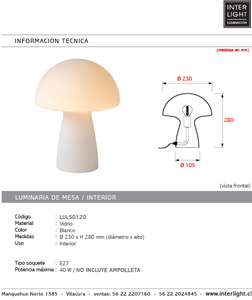 Lámpara sobremesa vidrio blanco Ø23x28 cm E27 - LULS0120