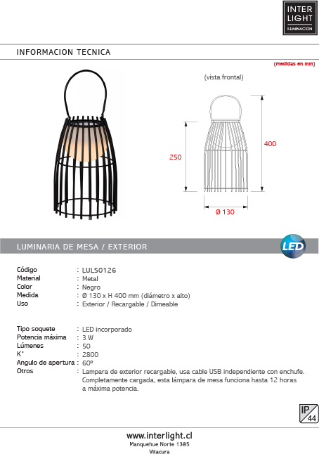 Lámpra sobremesa metal negro Ø 13 cm LED 3W 2800 K IP44 - LULS0126