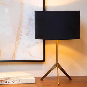Lámpara sobremesa pantalla textil negro base metal oro mate Ø30x48 cm E27 - LULS0154