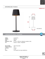 Lámpara sobremesa exterior negro recargable Ø13,5x38 cm LED 2W - LULS0173