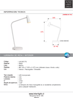 Lámpara sobremesa blanco recargable Ø14x30,5x47,5 cm LED 3W - LULS0175