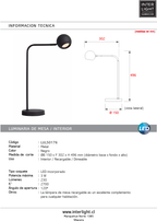 Lámpara sobremesa negro recargable Ø15x30,2x49,6 cm LED 3W - LULS0176