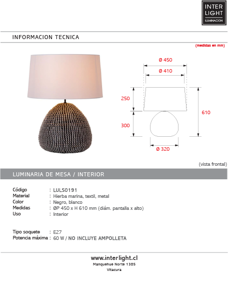 Lámpra sobremesa km hierba marina negro Ø45x61 cm E27 - LULS0191