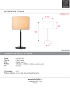 Lámpara de mesa metal textil negro beige 26x50,5 cm E27 - LULS0197