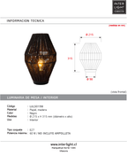 Lámpara de mesa papel madera negro Ø21,5x31,5 cm E27 - LULS0198