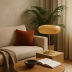 Lámpara de mesa vidrio taupe metal dorado 30x37 cm G9 3 luces - LULS0202