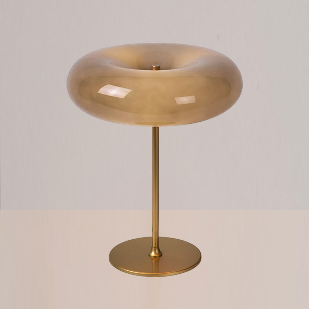 Lámpara de mesa vidrio taupe metal dorado 30x37 cm G9 3 luces - LULS0202