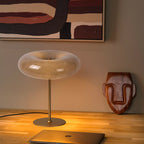 Lámpara de mesa vidrio taupe metal dorado 30x37 cm G9 3 luces - LULS0202
