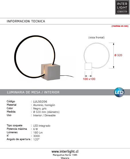 Lámpara de mesa aluminio negro hormigón gris Ø32 cm 6W LED - LULS0206