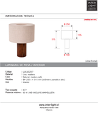 Lámpara de mesa lino natural, madera café Ø25 cm E27 - LULS0207