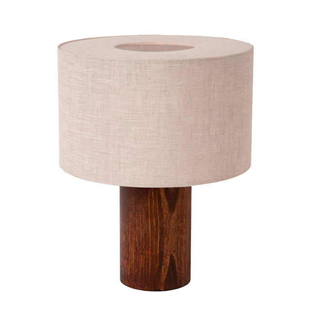 Lámpara de mesa lino natural, madera café Ø25 cm E27 - LULS0207