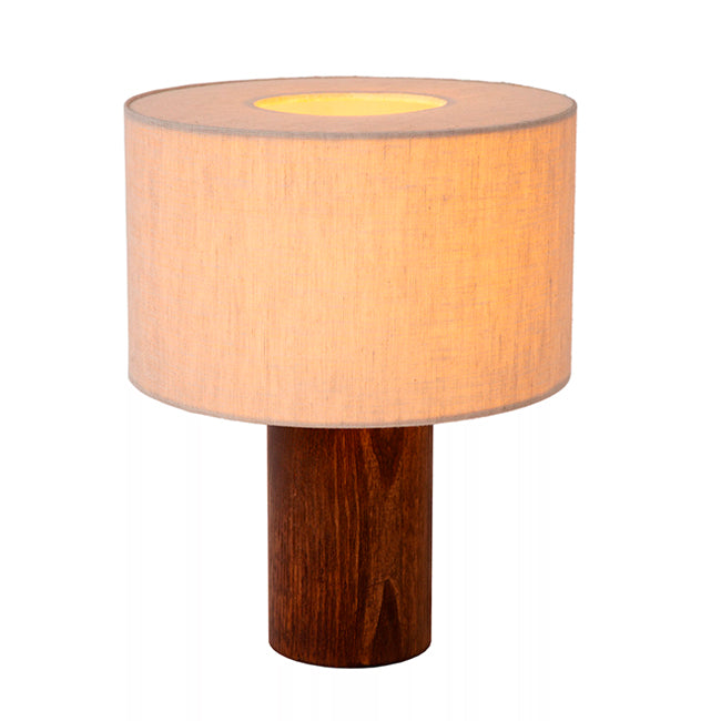 Lámpara de mesa lino natural, madera café Ø25 cm E27 - LULS0207