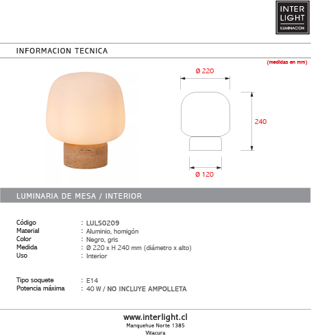 Lámpara de mesa travertino taupe vidrio opal Ø22 cm E14 - LULS0209