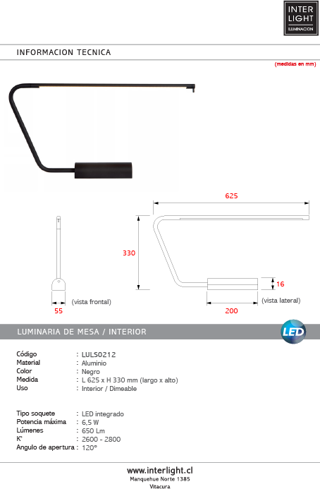 Lámpara de mesa aluminio negro LED 6,5W - LULS0212