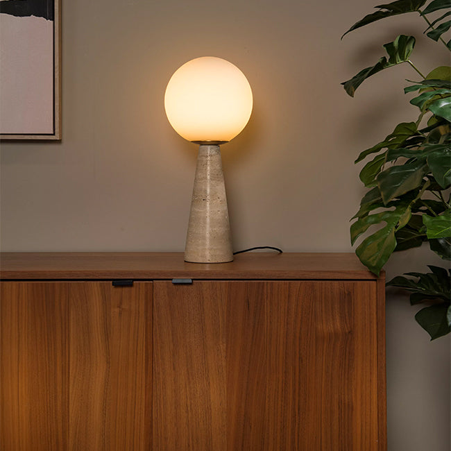 Lámpara de mesa travertino taupe vidrio opal E27 - LULS0215