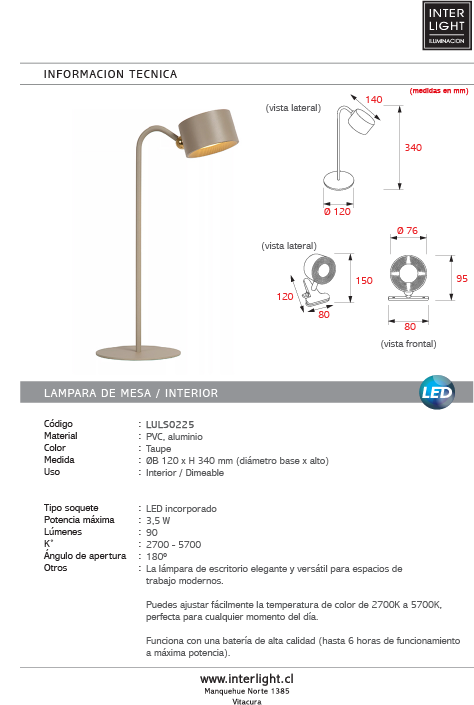 Lámpara recargable de escritorio pinza aplique de pared  1x3,5W 2700K - 5700K LED - LULS0225
