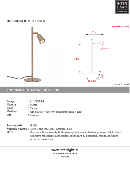 Lámpara de mesa metal taupe Ø15x46cm  GU10 - LULS0244