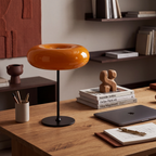 Lámpara de mesa vidrio naranja metal dorado 30x37 cm G9 3 luces - LULS0249