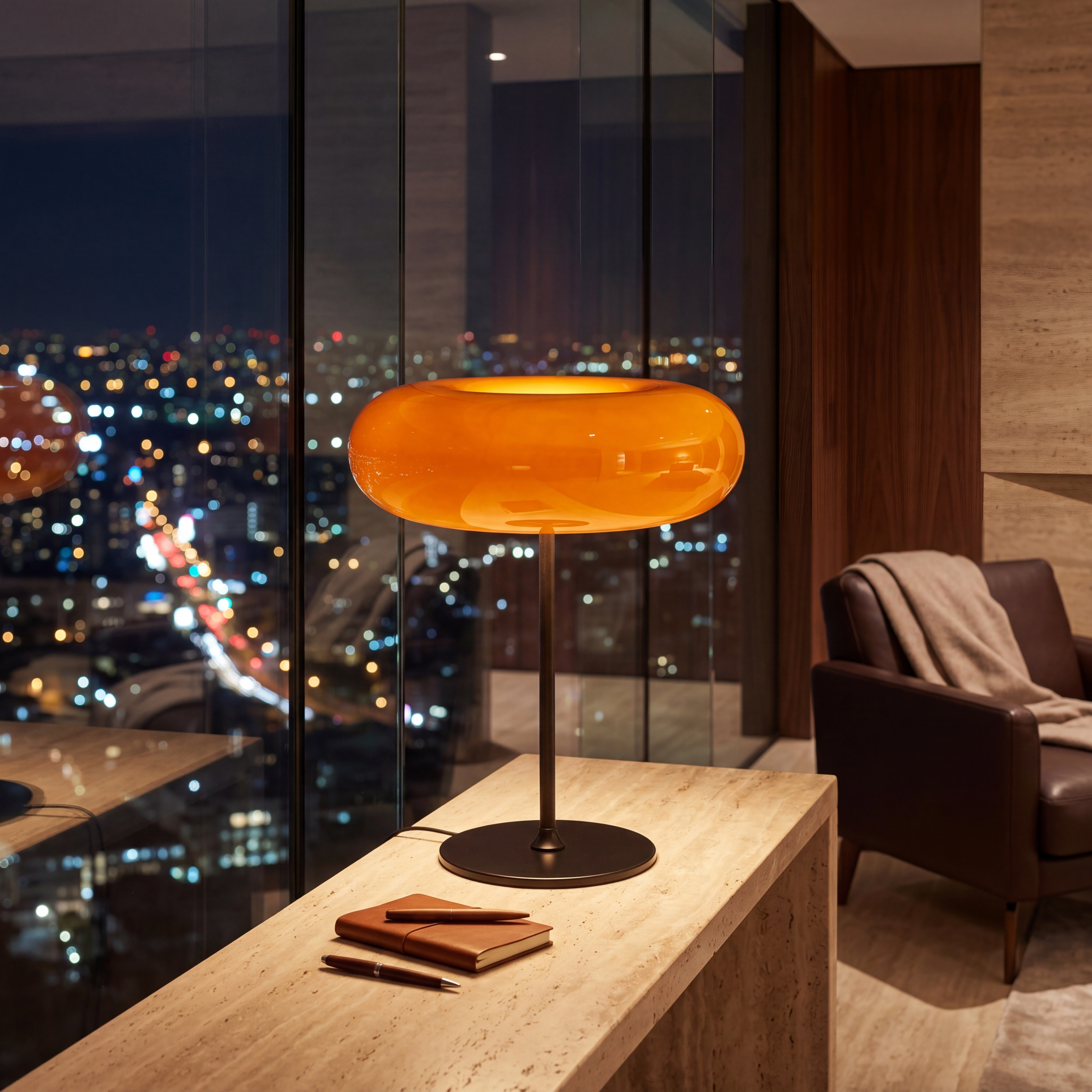 Lámpara de mesa vidrio naranja metal dorado 30x37 cm G9 3 luces - LULS0249