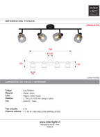 Lampara de techo metal negro vidrio humo 75x16.5cm  4x40W E14 - LULT0004