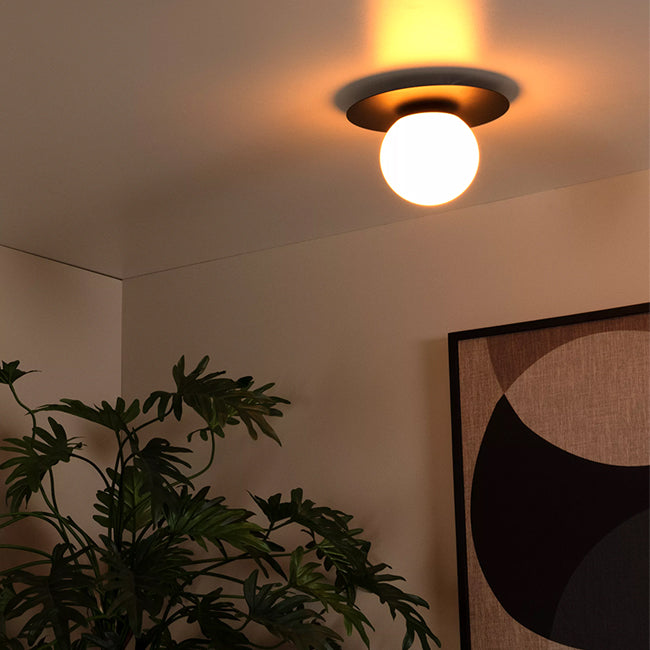 Plafón metal negro vidrio opal Ø25x17,5 cm E27  - LUPL0079