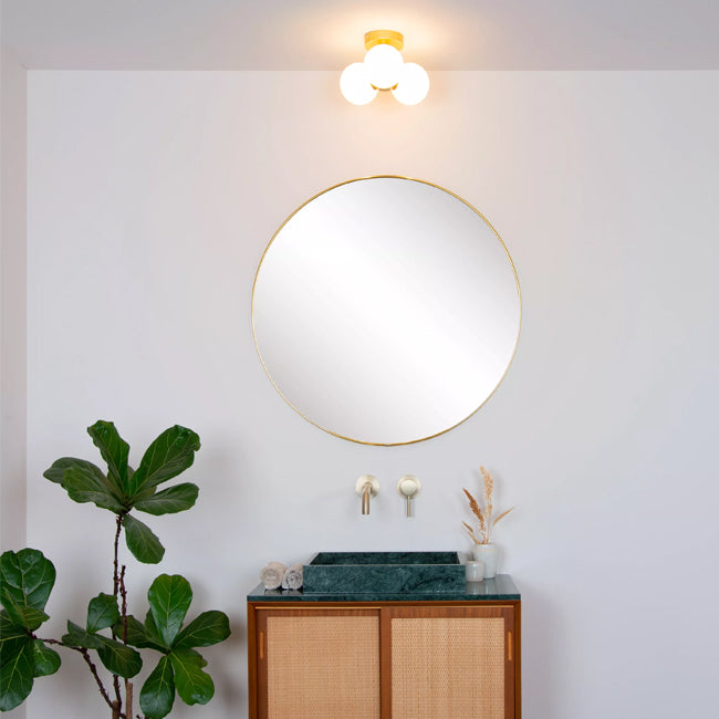 Plafón baño metal oro mate vidrio opal Ø28 cm 3xG9 - LUPL0080