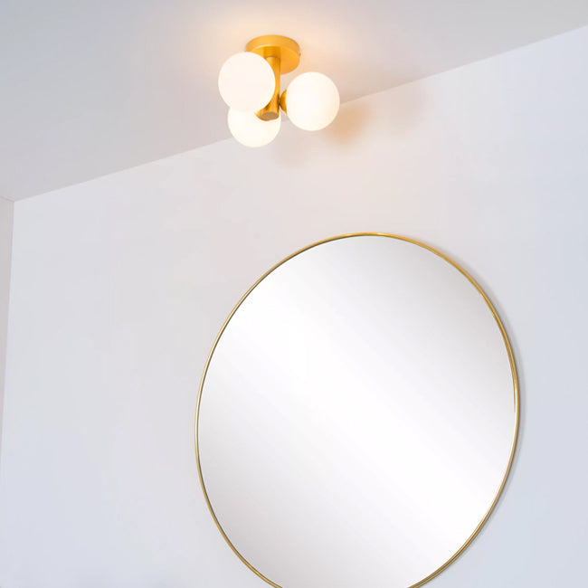 Plafón baño metal oro mate vidrio opal Ø28 cm 3xG9 - LUPL0080