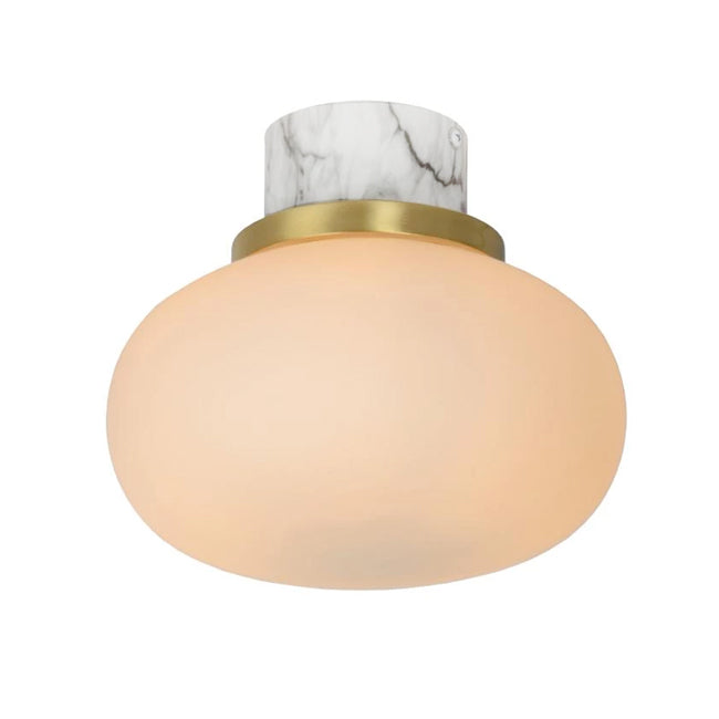 Plafón mármol blanco vidrio opal Ø23x20 cm IP44 E27 LUPL0122